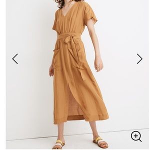 Linen-Blend Dolman-Sleeve Tie-Waist Midi Dress